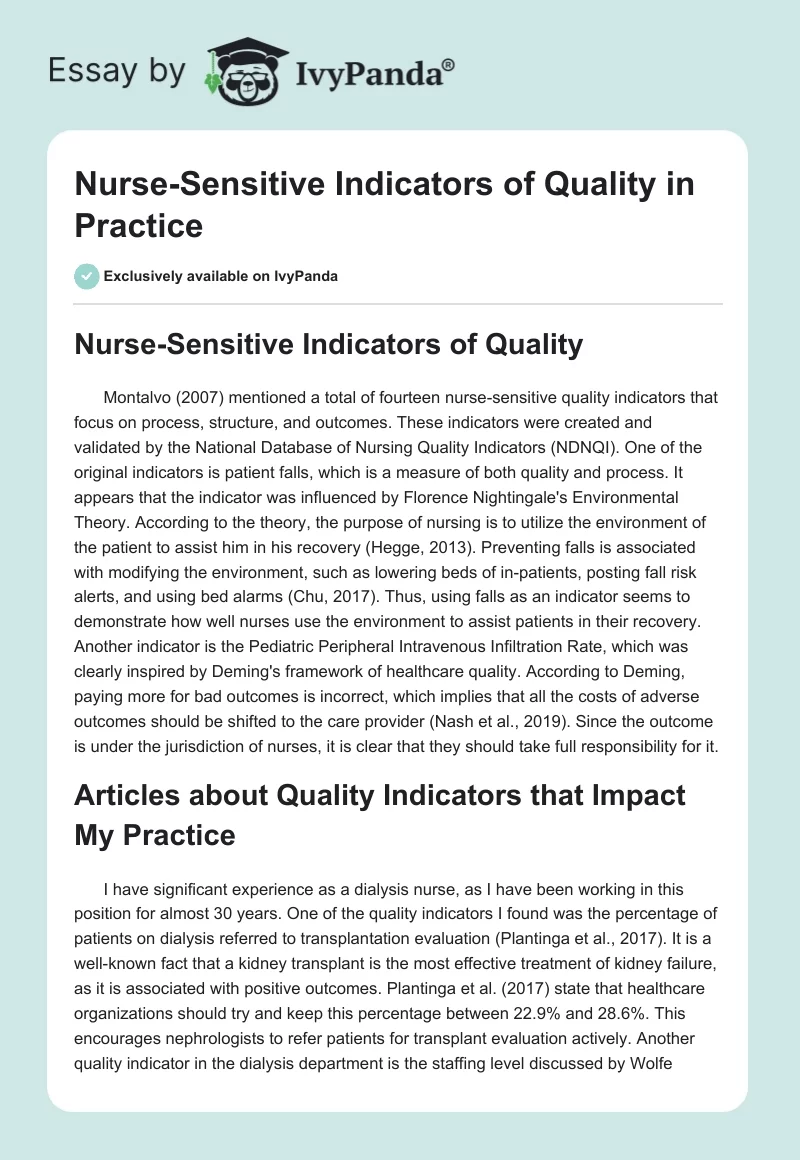 Nurse-Sensitive Indicators of Quality in Practice. Page 1