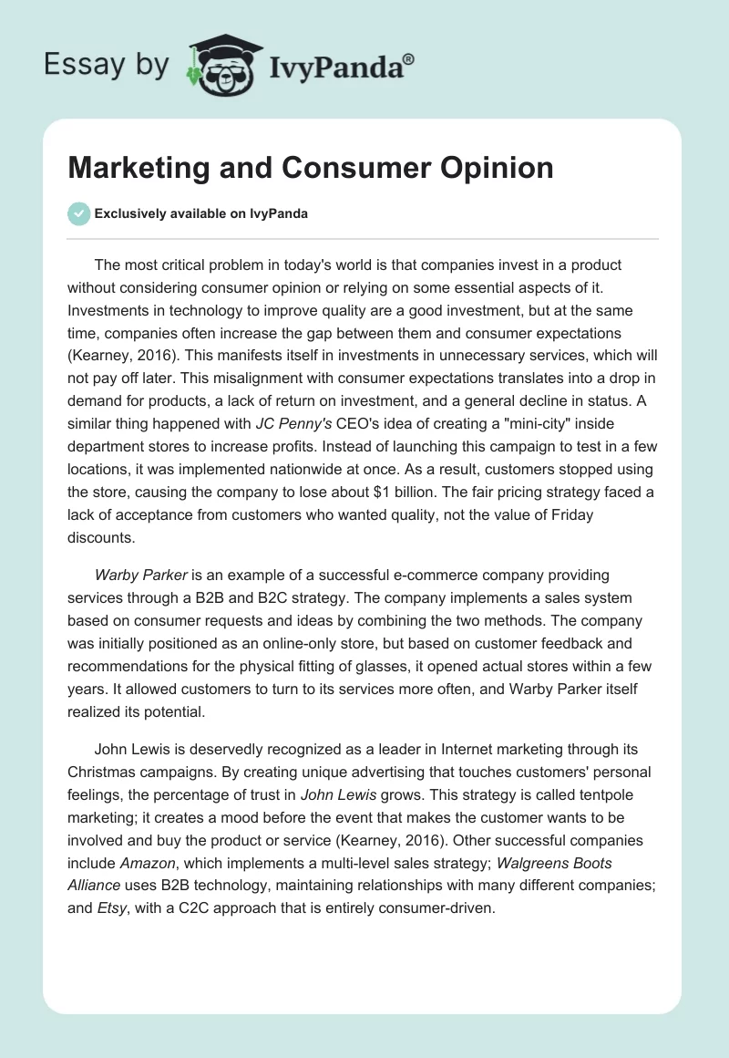 Marketing and Consumer Opinion. Page 1