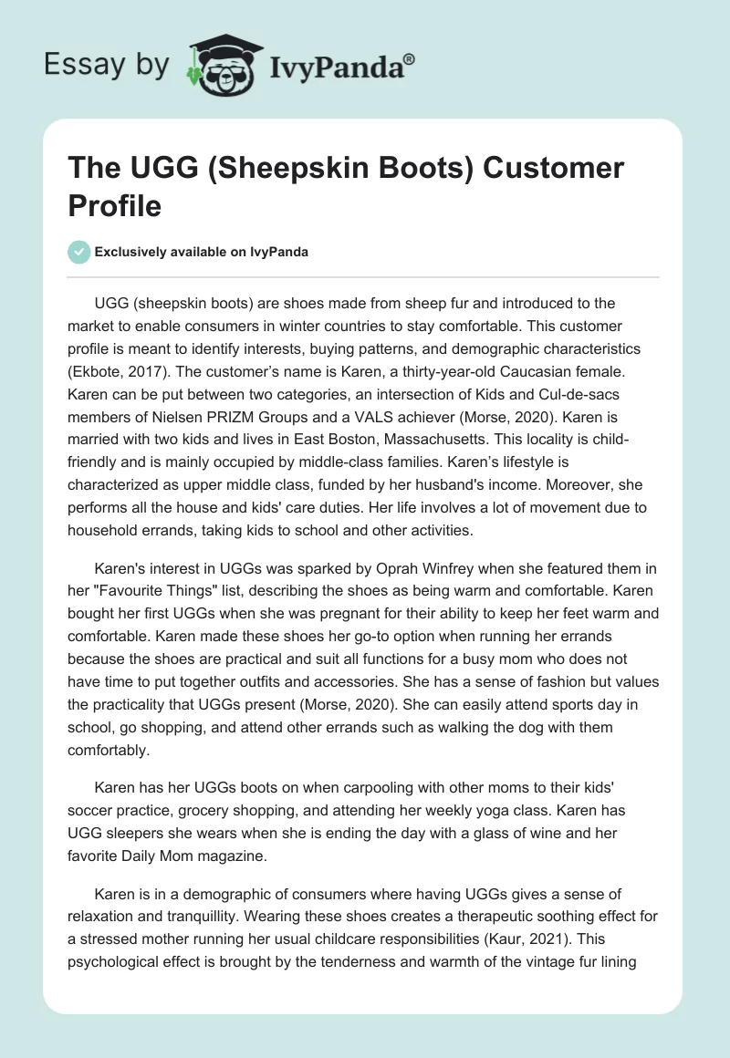 The UGG (Sheepskin Boots) Customer Profile. Page 1