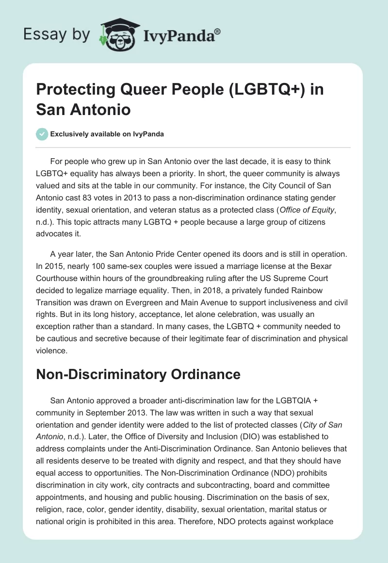 Protecting Queer People (LGBTQ+) in San Antonio. Page 1