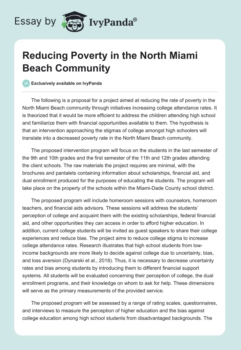 Reducing Poverty in the North Miami Beach Community. Page 1