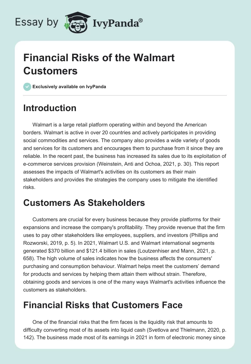 Financial Risks of the Walmart Customers. Page 1