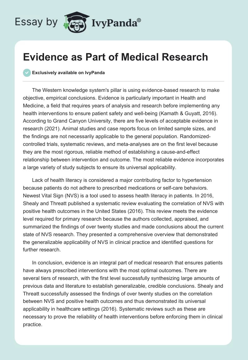 Evidence as Part of Medical Research. Page 1