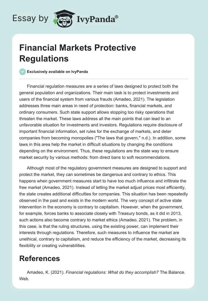 Financial Markets Protective Regulations. Page 1