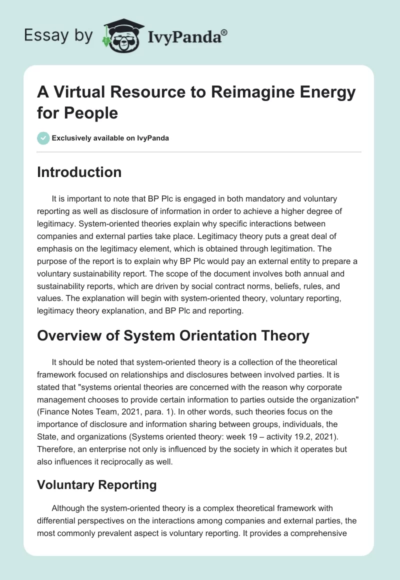 A Virtual Resource to Reimagine Energy for People. Page 1