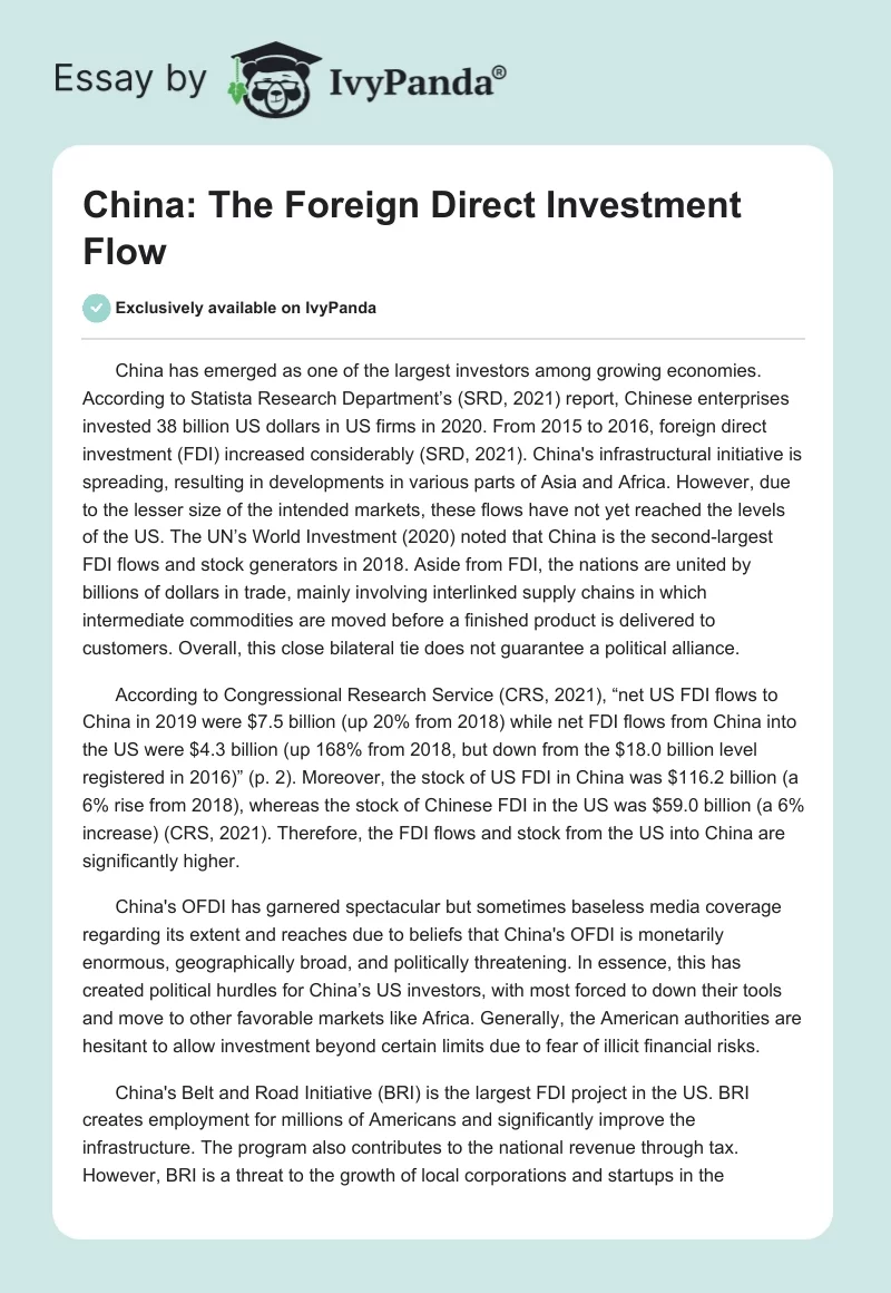 China: The Foreign Direct Investment Flow. Page 1