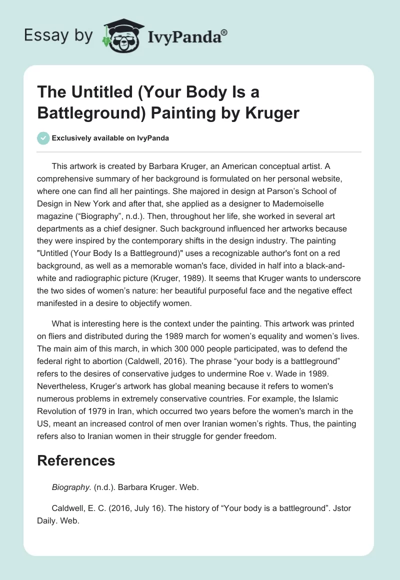 The "Untitled (Your Body Is a Battleground)" Painting by Kruger. Page 1