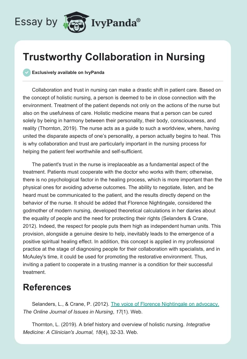 Trustworthy Collaboration in Nursing. Page 1