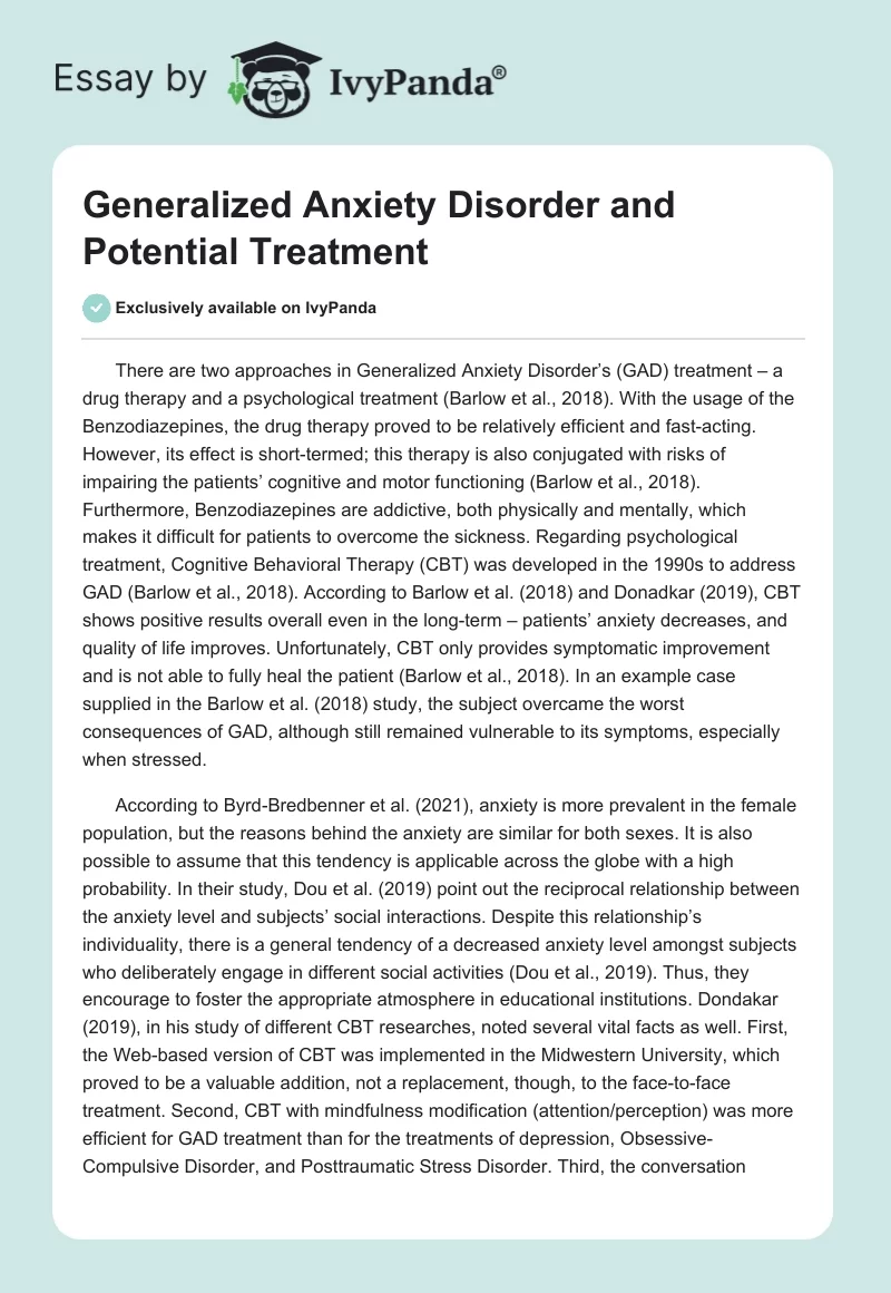 Generalized Anxiety Disorder and Potential Treatment. Page 1