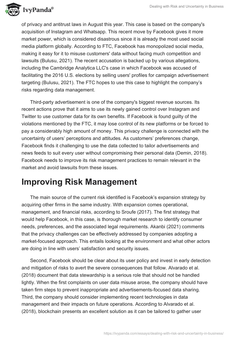 Dealing with Risk and Uncertainty in Business. Page 2