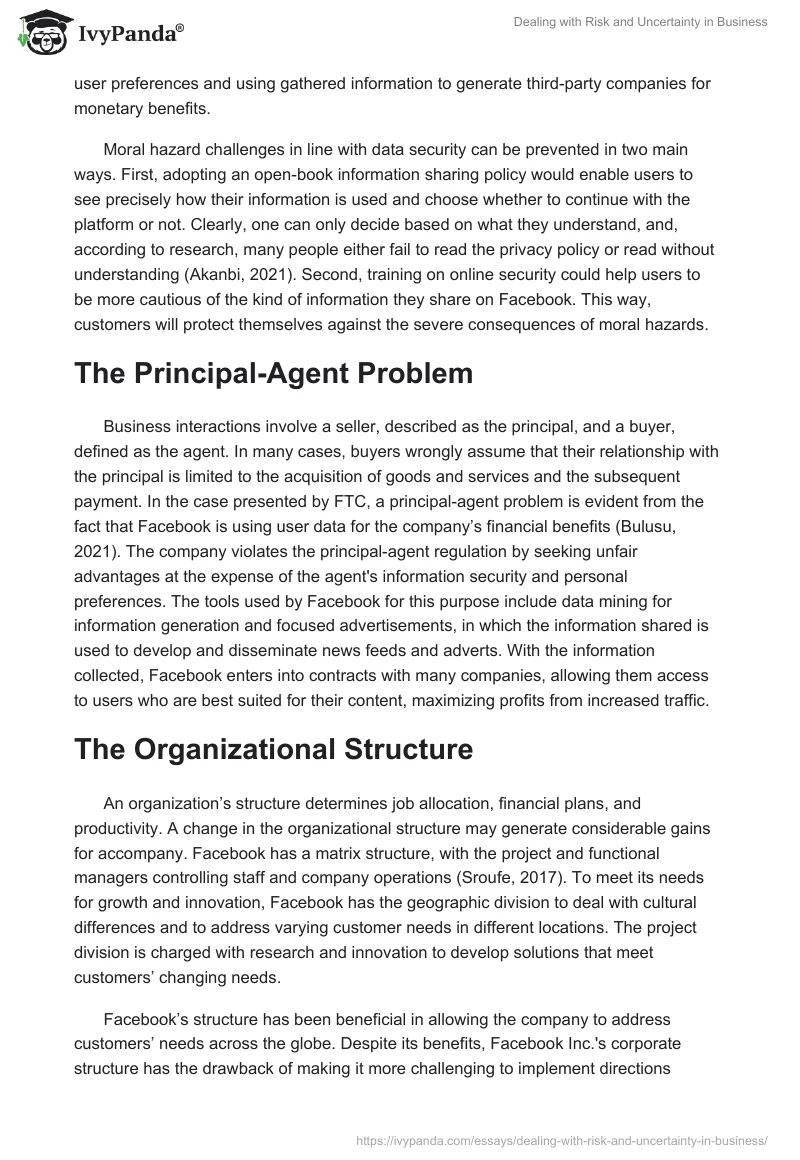 Dealing with Risk and Uncertainty in Business. Page 4