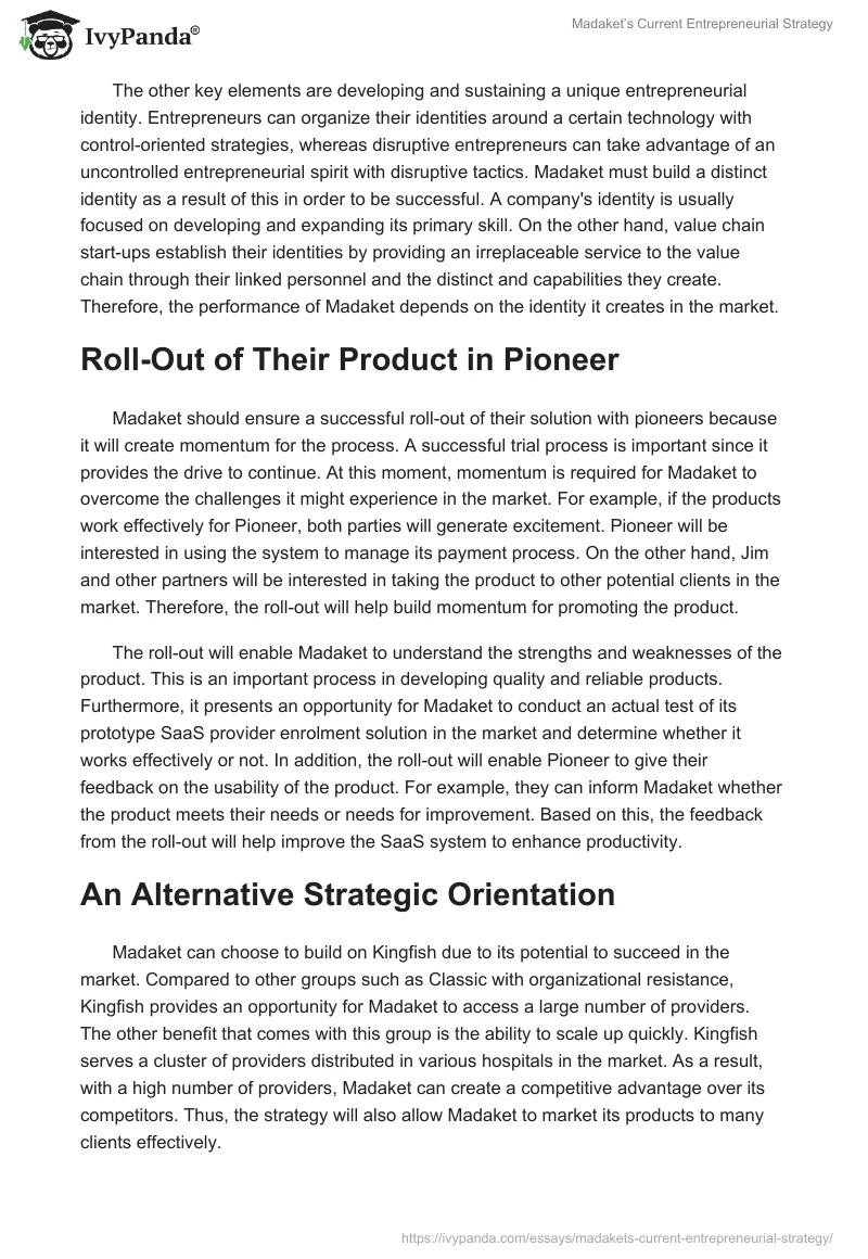Madaket’s Current Entrepreneurial Strategy. Page 2
