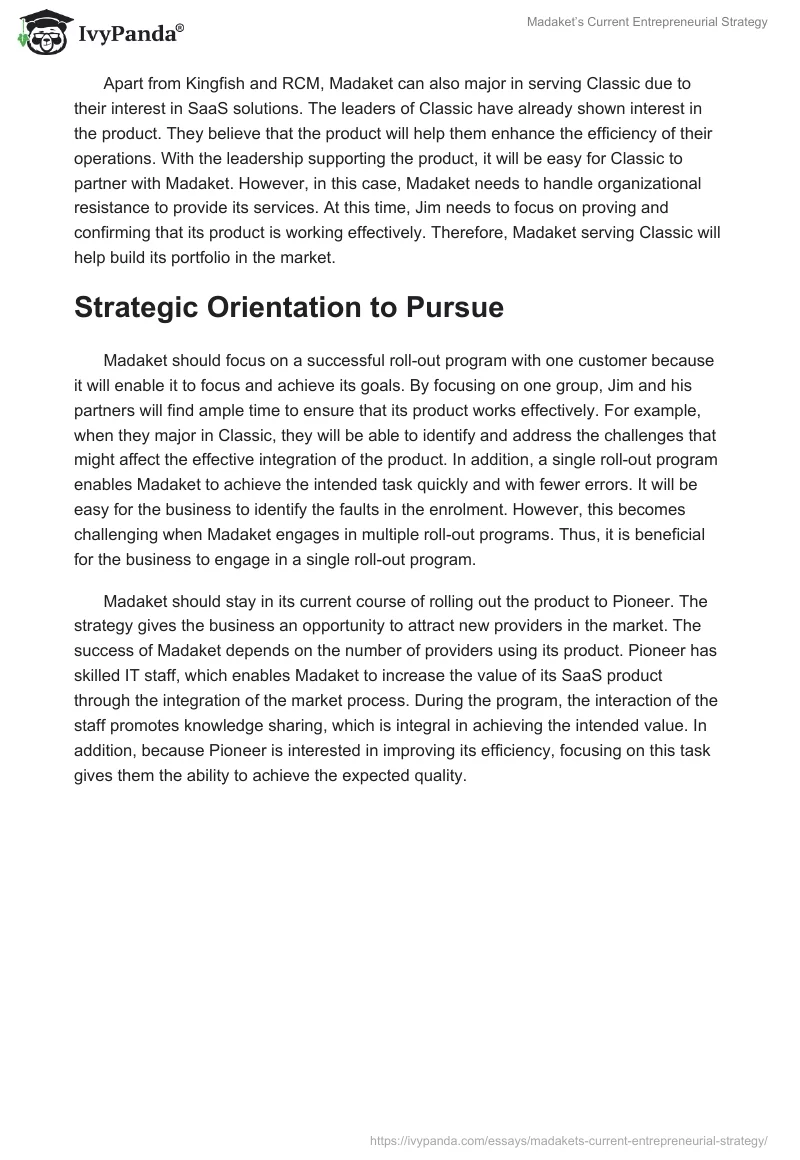 Madaket’s Current Entrepreneurial Strategy. Page 3