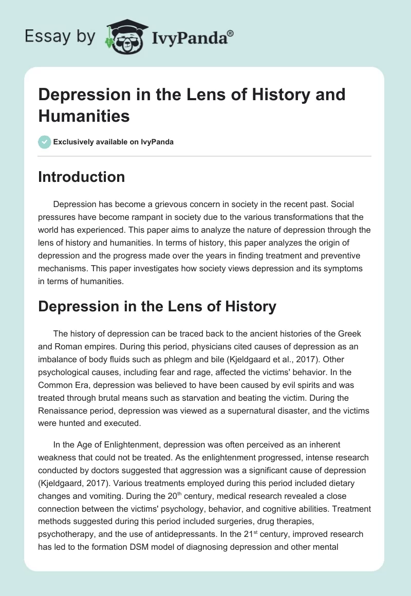 Depression in the Lens of History and Humanities. Page 1