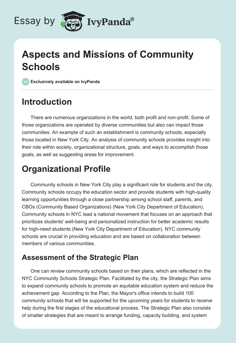 Aspects and Missions of Community Schools. Page 1