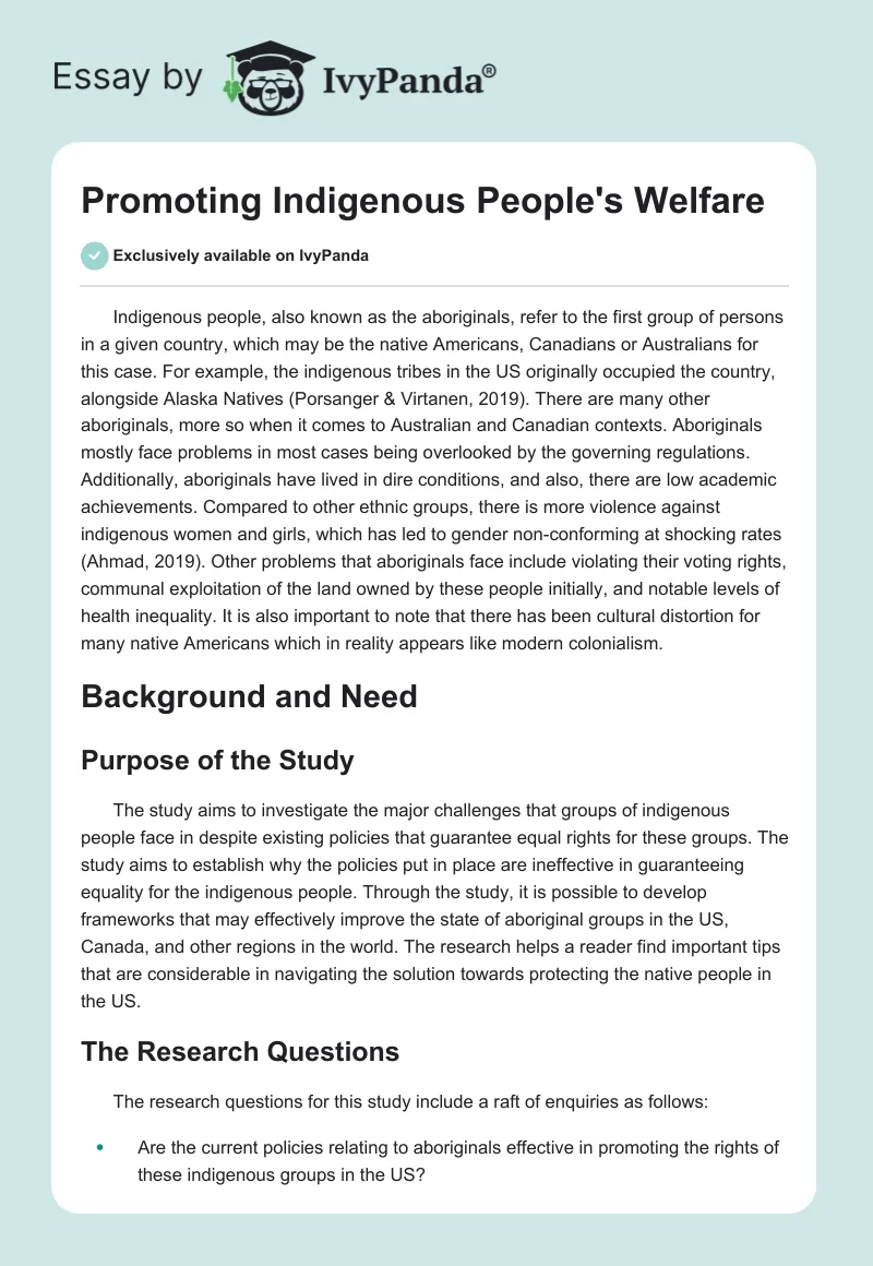 Promoting Indigenous People's Welfare. Page 1