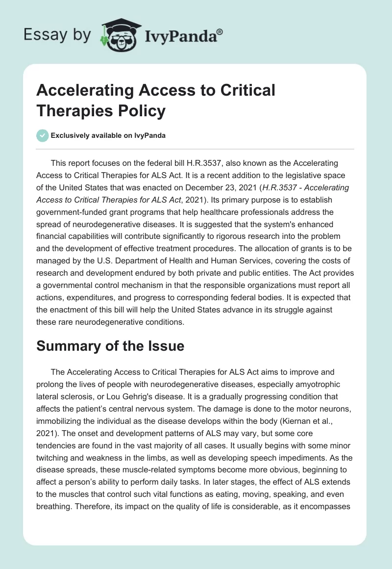 Accelerating Access to Critical Therapies Policy. Page 1