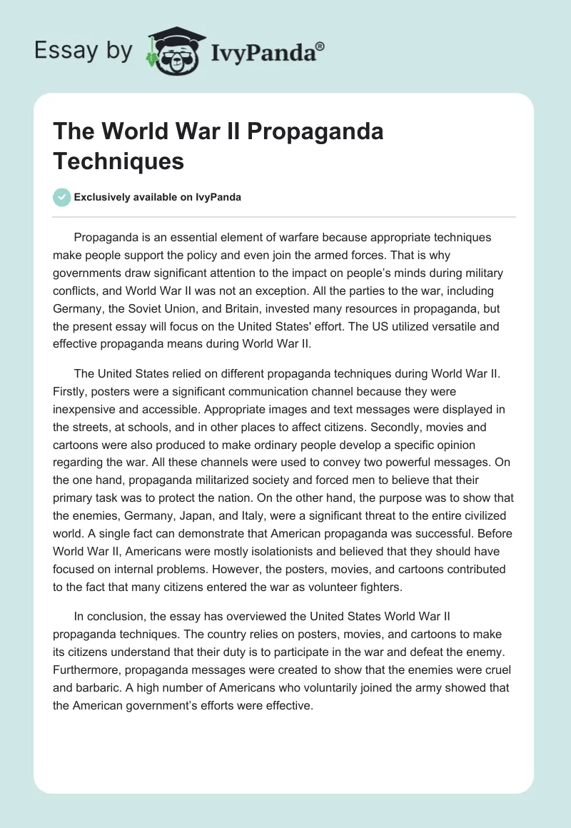 The World War II Propaganda Techniques. Page 1