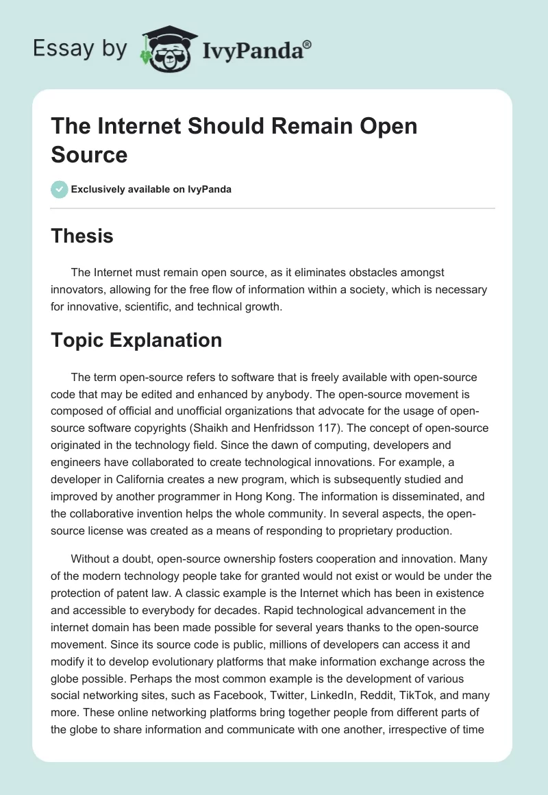 The Internet Should Remain Open Source. Page 1