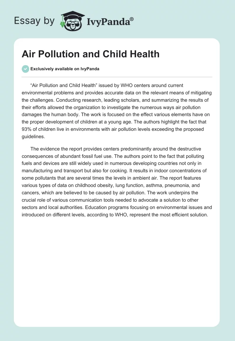 Air Pollution and Child Health. Page 1