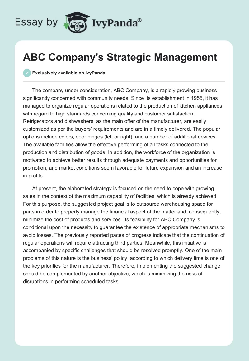 ABC Company's Strategic Management. Page 1