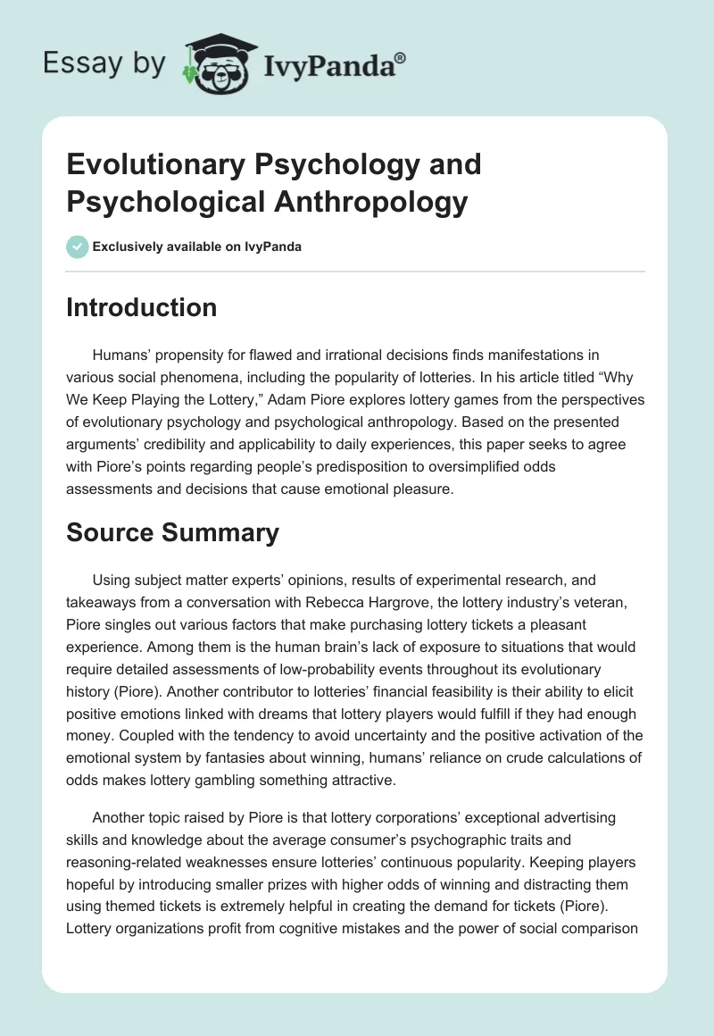 Evolutionary Psychology and Psychological Anthropology. Page 1