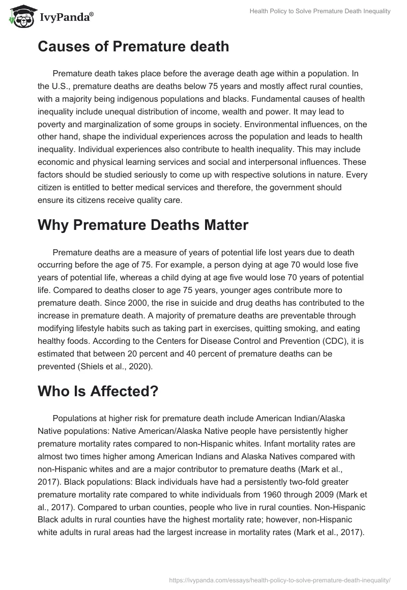 Health Policy to Solve Premature Death Inequality. Page 2