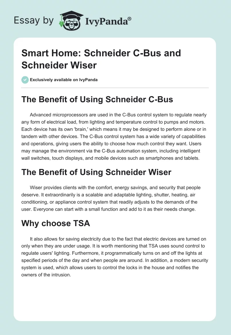 Smart Home: Schneider C-Bus and Schneider Wiser. Page 1
