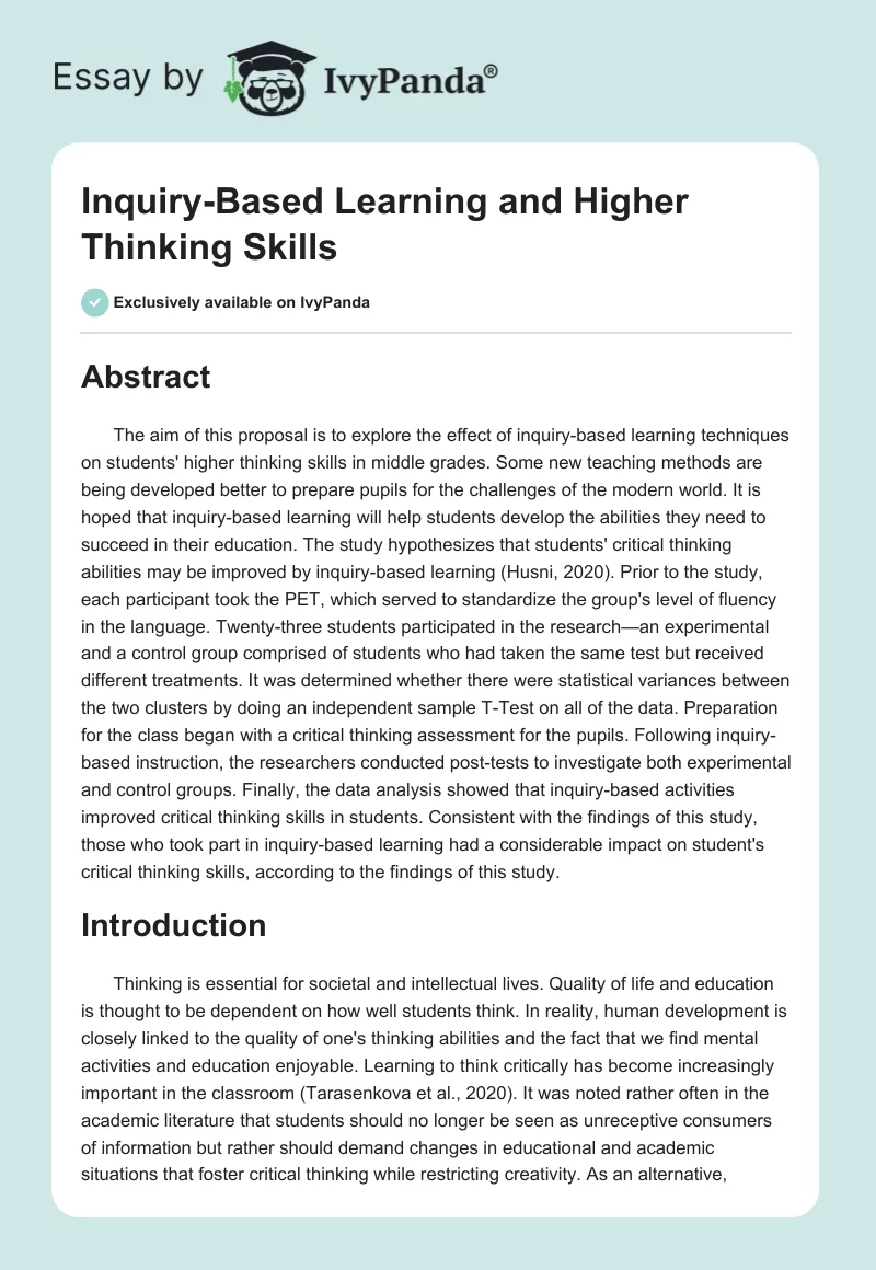 Inquiry-Based Learning and Higher Thinking Skills. Page 1