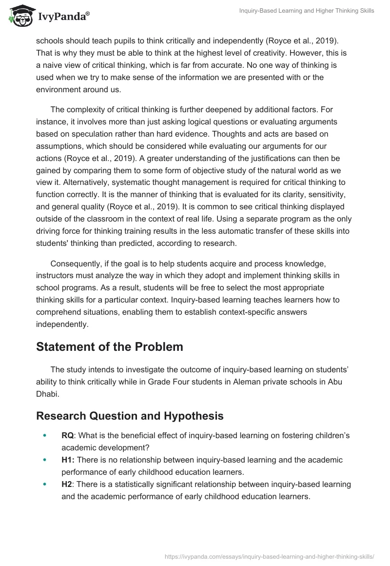 Inquiry-Based Learning and Higher Thinking Skills. Page 2