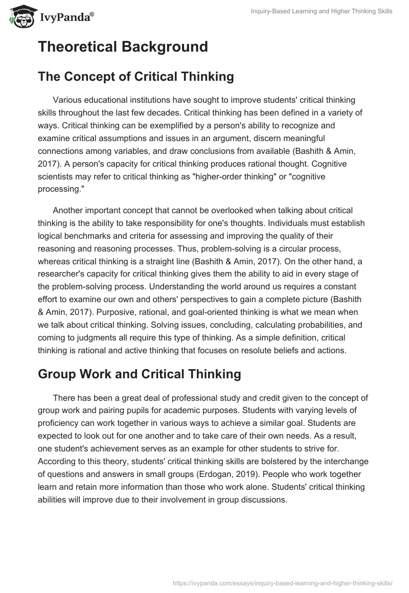 Inquiry-Based Learning and Higher Thinking Skills. Page 3