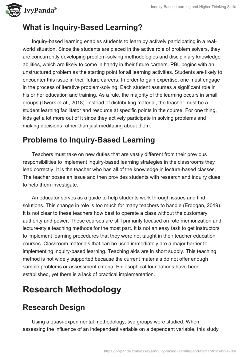Inquiry-Based Learning and Higher Thinking Skills. Page 4