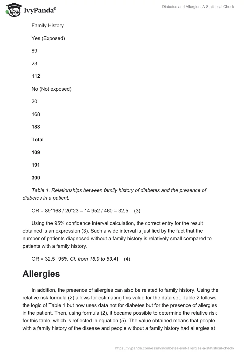 Diabetes and Allergies: A Statistical Check. Page 2