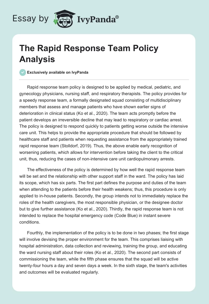 The Rapid Response Team Policy Analysis. Page 1