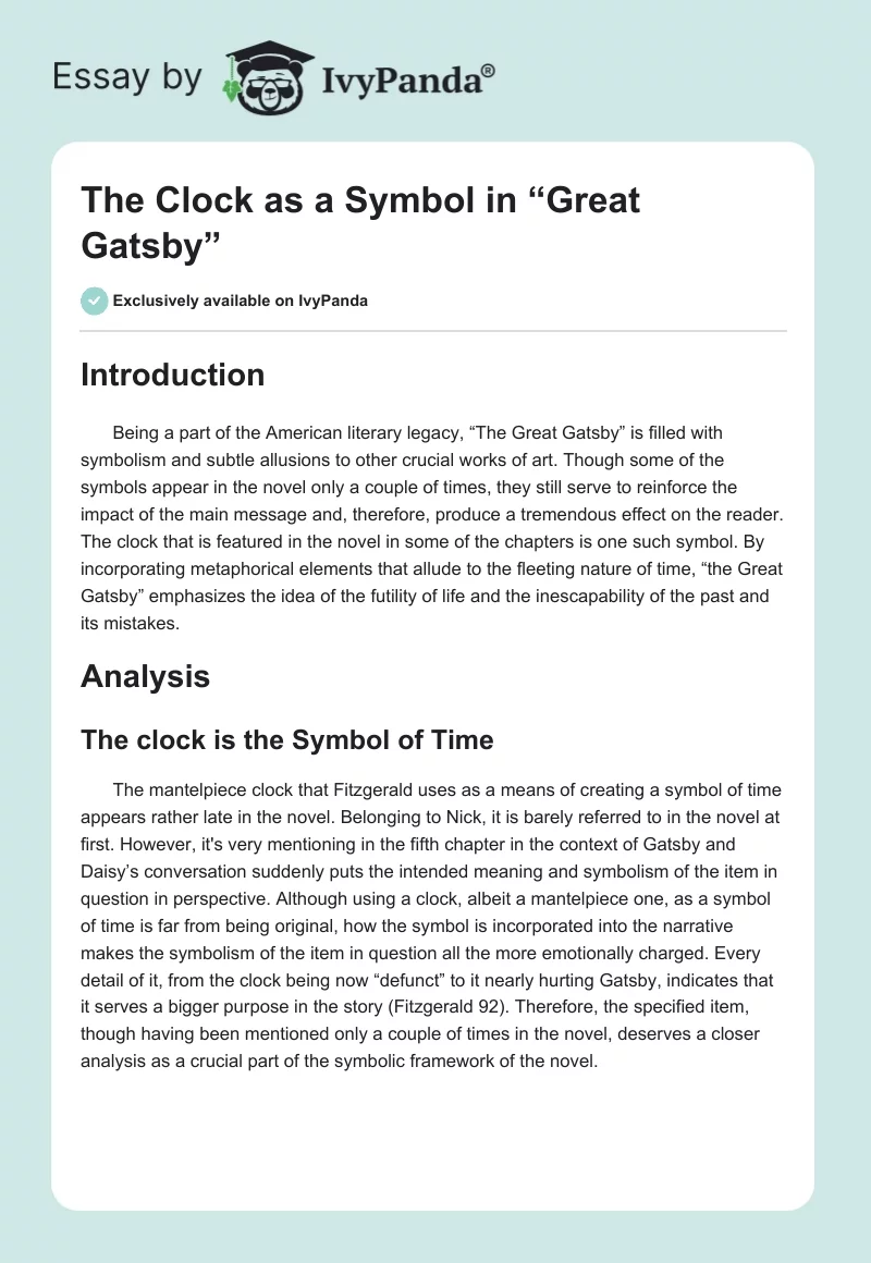 The Clock as a Symbol in “The Great Gatsby”. Page 1