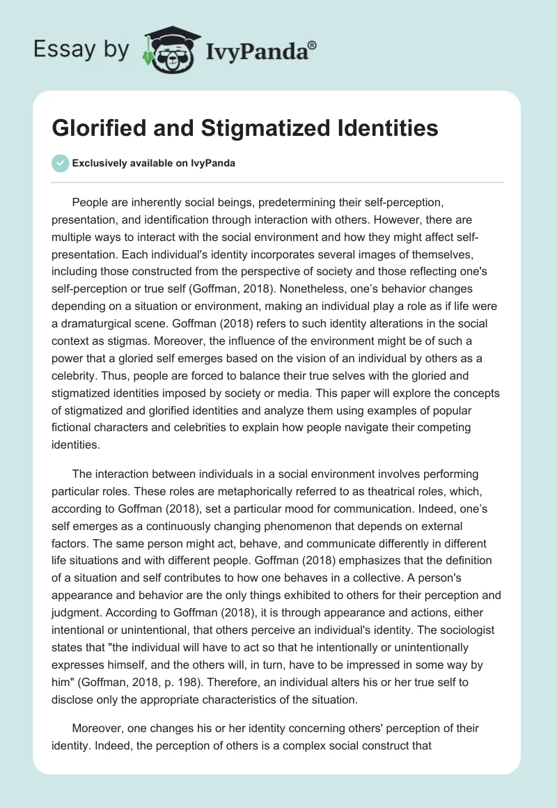 Glorified and Stigmatized Identities. Page 1