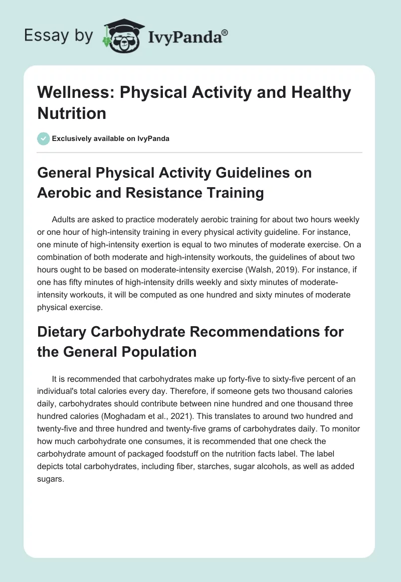 Wellness: Physical Activity and Healthy Nutrition. Page 1