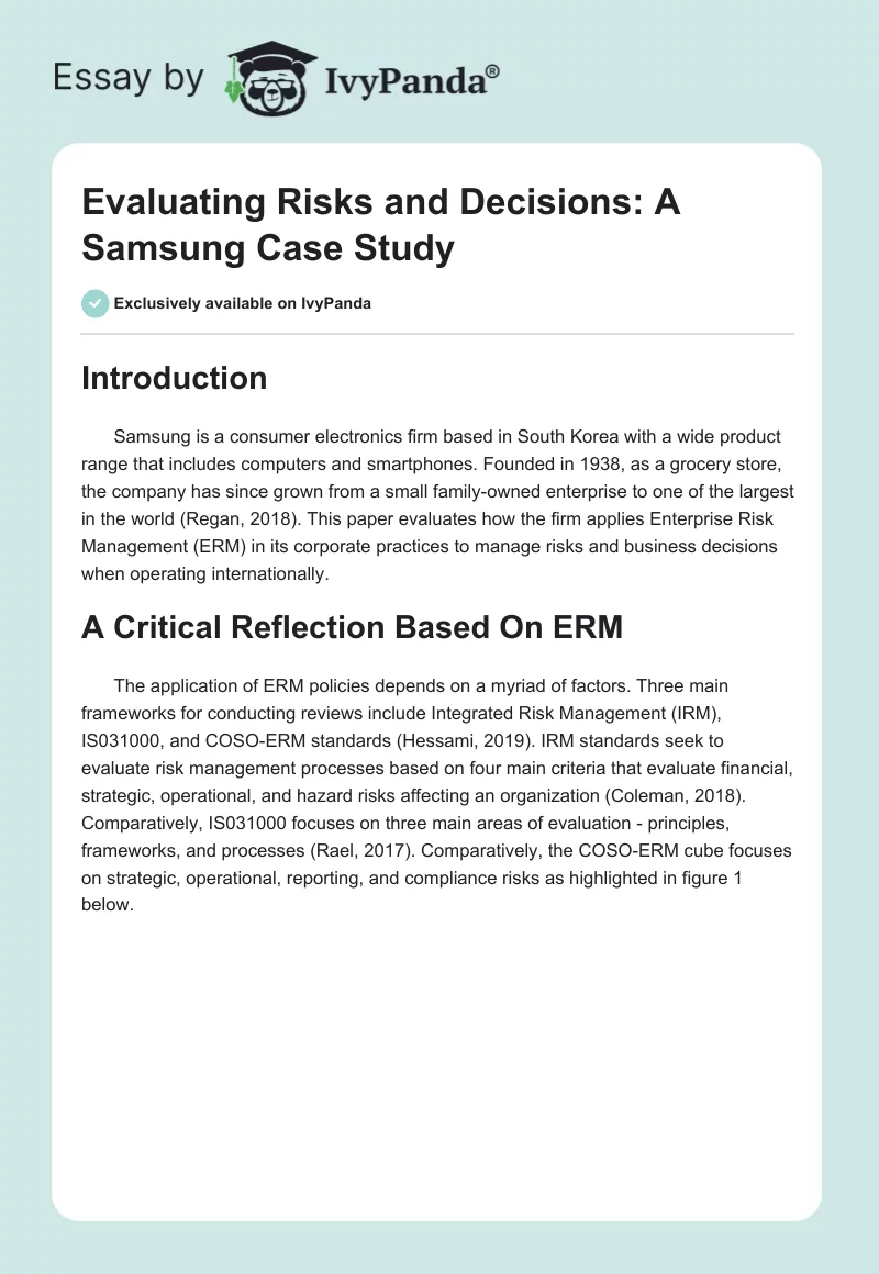 Evaluating Risks and Decisions: A Samsung Case Study. Page 1