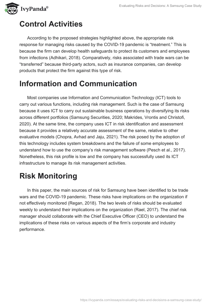 Evaluating Risks and Decisions: A Samsung Case Study. Page 5