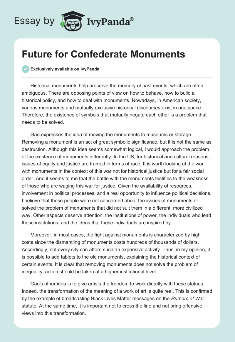 Future for Confederate Monuments. Page 1