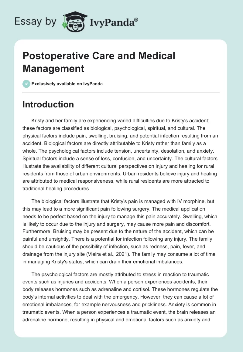 Postoperative Care and Medical Management. Page 1