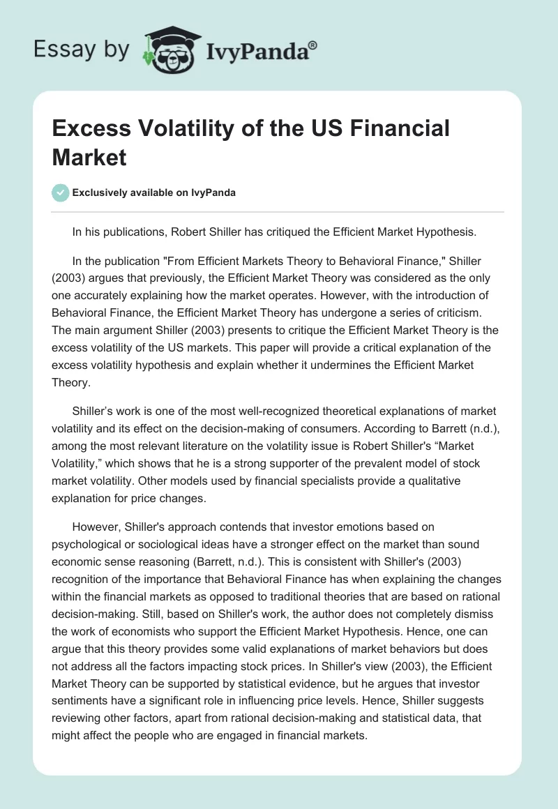 Excess Volatility of the US Financial Market. Page 1