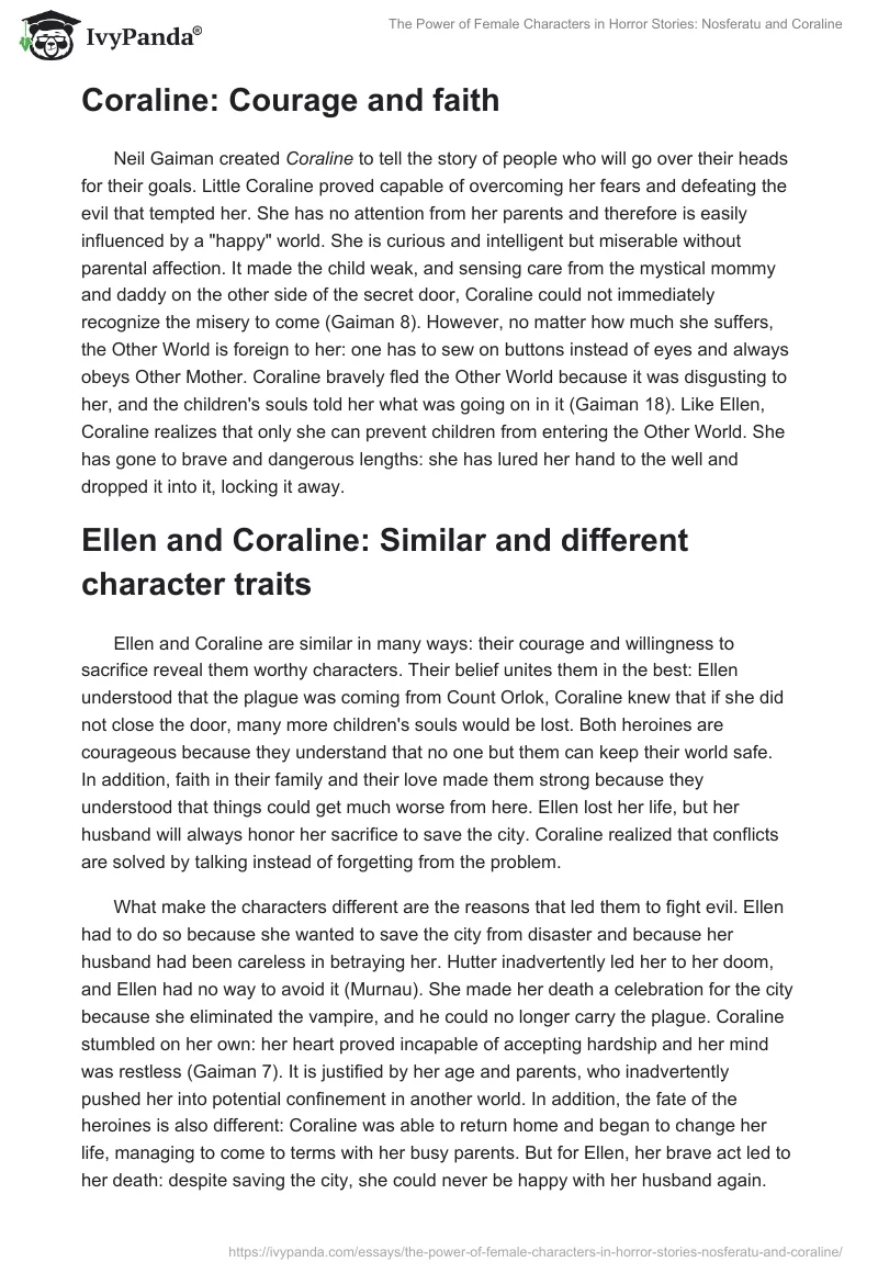 The Power of Female Characters in Horror Stories: "Nosferatu" and "Coraline". Page 2