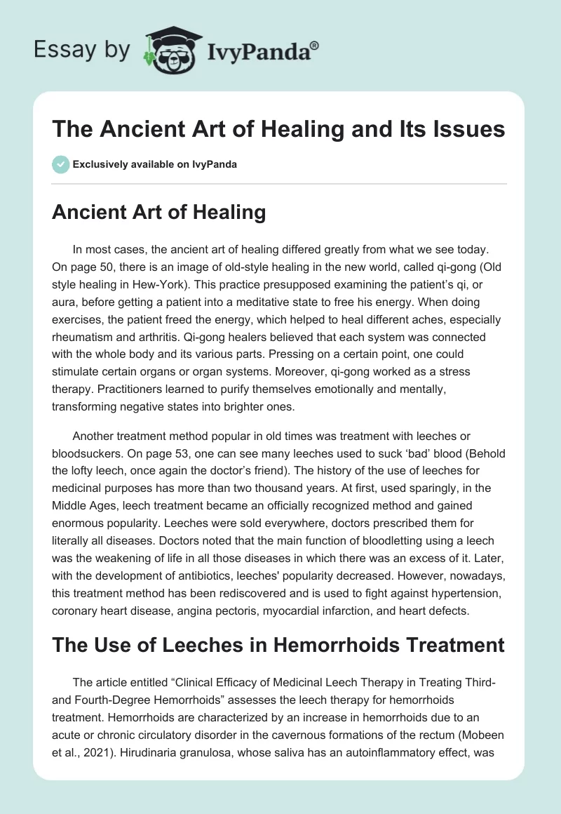 The Ancient Art of Healing and Its Issues. Page 1