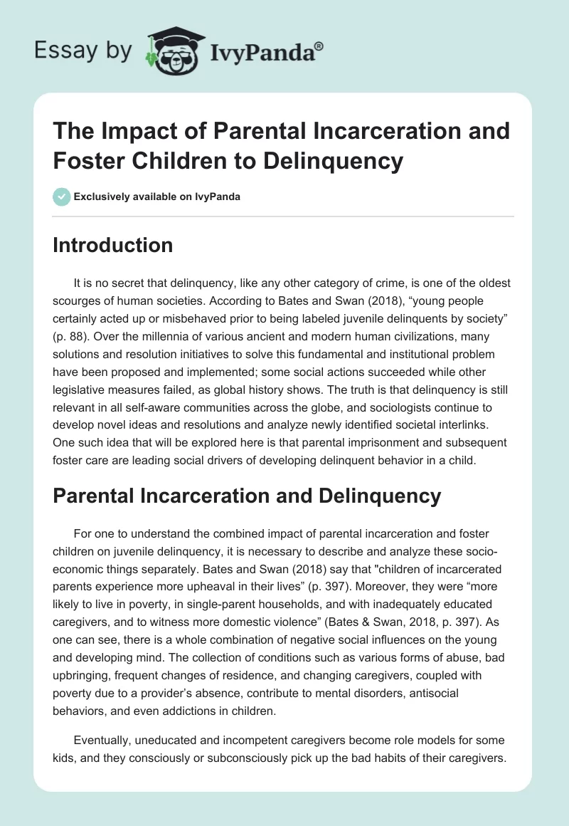 The Impact of Parental Incarceration and Foster Children to Delinquency. Page 1