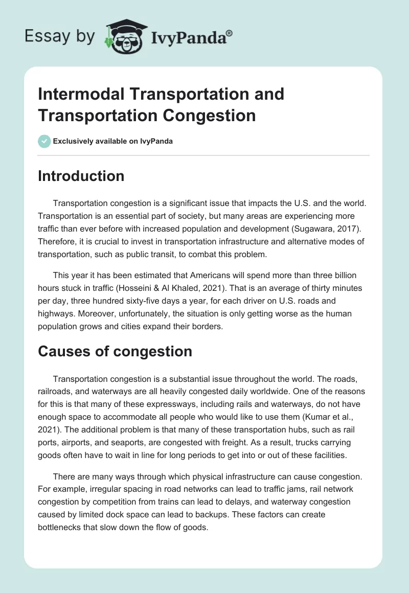 Intermodal Transportation and Transportation Congestion. Page 1