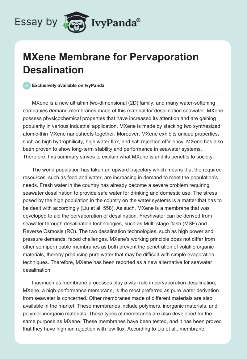MXene Membrane for Pervaporation Desalination. Page 1