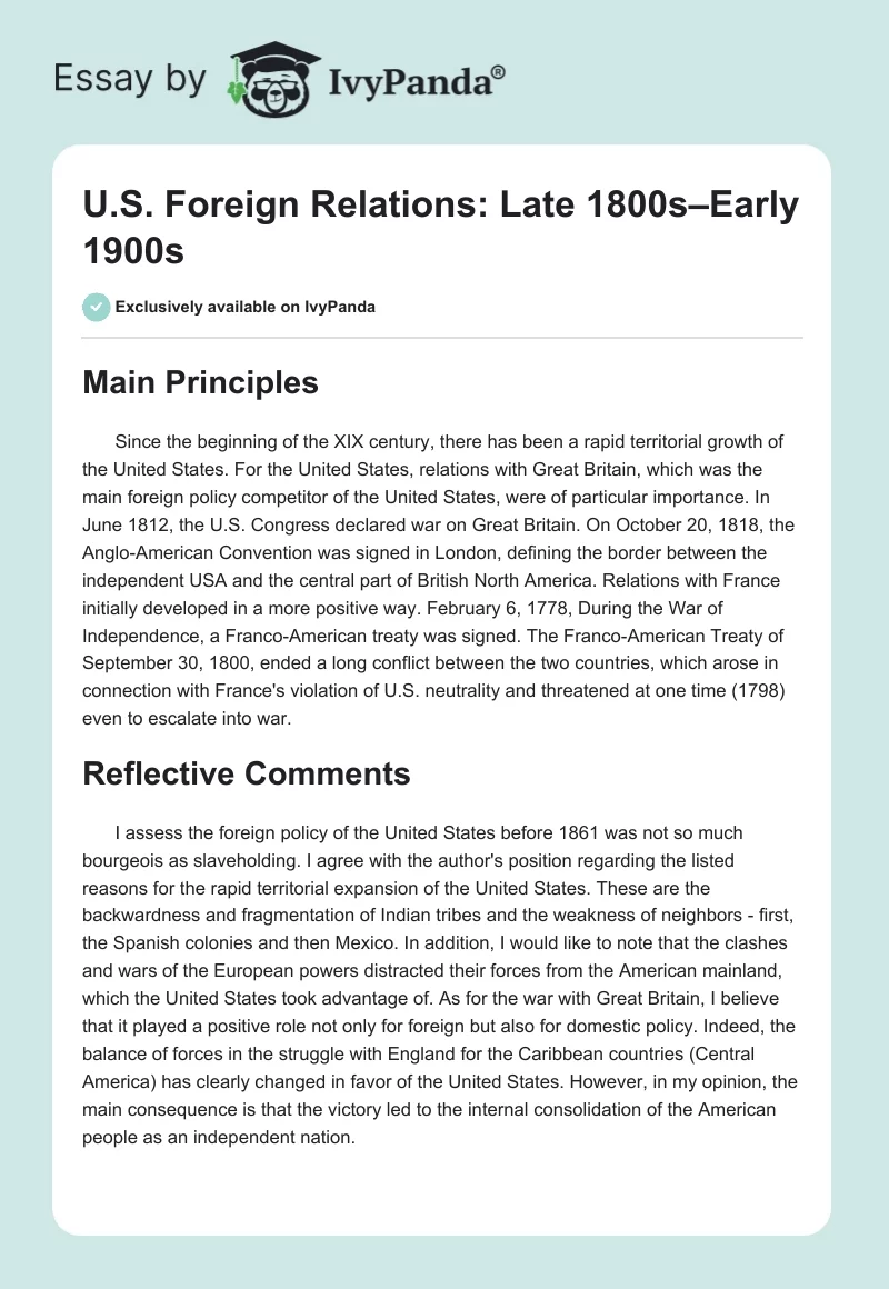 U.S. Foreign Relations: Late 1800s–Early 1900s. Page 1