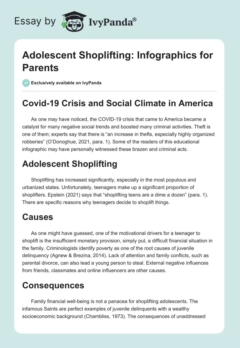 Adolescent Shoplifting: Infographics for Parents. Page 1