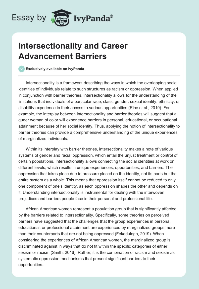 Intersectionality and Career Advancement Barriers. Page 1